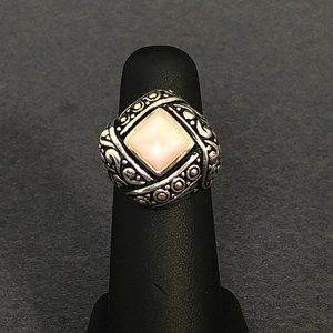 Chunky Sterling Ring with Pink Jade Gemstone